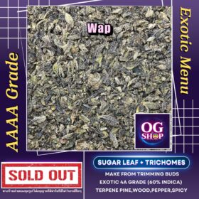 Sugar leaf + Trichomes เศษดอก + ใบทริมติดไตรโคม สายพันธุ์ Wap (Lit farms genetics) Sugar leaf 100 ฿/g รายละเอียด/กลิ่น/อาการ/THC Information/Smell/Effect/Order ช่อดอกบ่มอย่างน้อย 1 เดือน ณ วันที่ลงขาย (ไม่รวมตาก) Cannabis buds  is curing 1 month up before sell