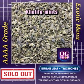 Sugar leaf + Trichomes เศษดอก + ใบทริมติดไตรโคม สายพันธุ์ Khalifa mints (Compound genetics) Sugar leaf 100 ฿/g รายละเอียด/กลิ่น/อาการ/THC Information/Smell/Effect/Order ช่อดอกบ่มอย่างน้อย 1 เดือน ณ วันที่ลงขาย (ไม่รวมตาก) Cannabis buds  is curing 1 month up before sell